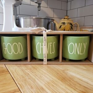 Brand new in box Rae Dunn Ceramic Good Chives Only Planters Herb Pot Pack of 3